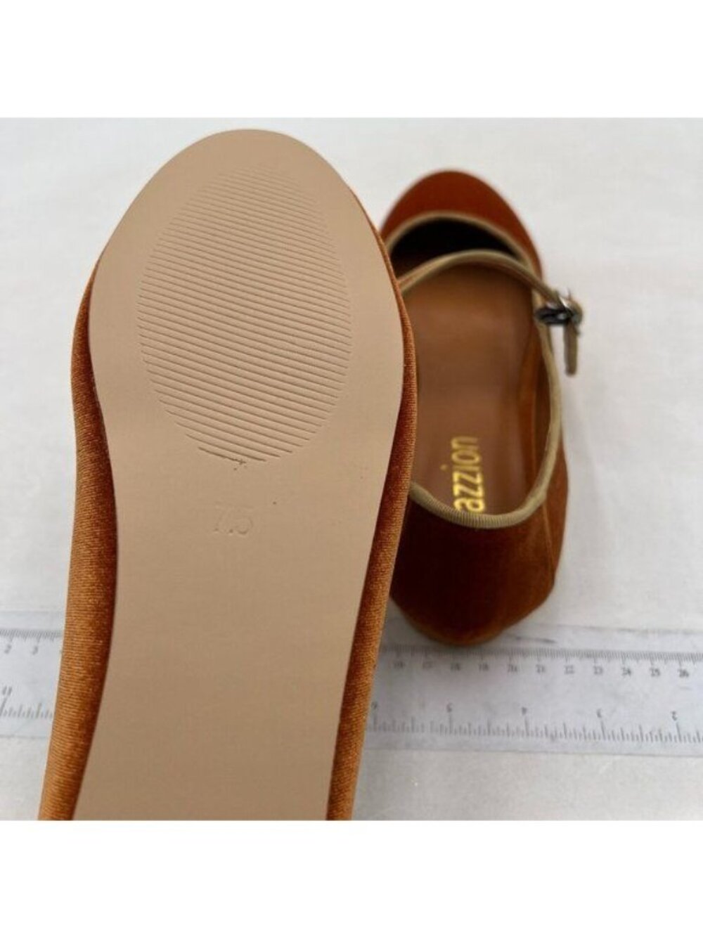 Women's Velvet Mary Jane Flats in Mustard - Picture 6 of 8